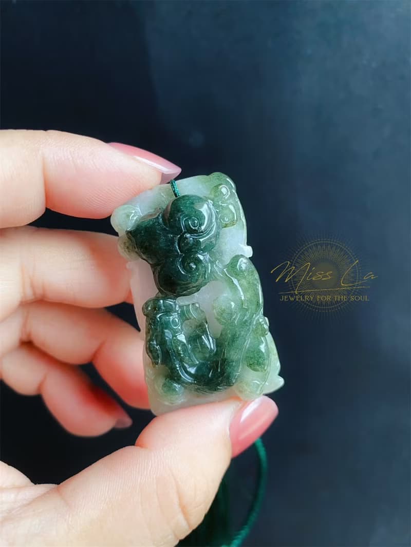 天然緬甸玉 翡翠 螭龍 如意 一葉致富 發財 包掛 禮物 車掛