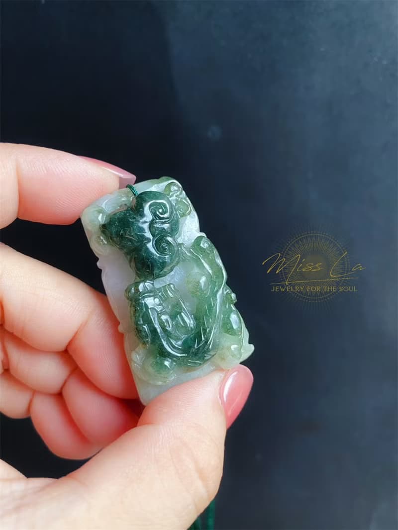 天然緬甸玉 翡翠 螭龍 如意 一葉致富 發財 包掛 禮物 車掛