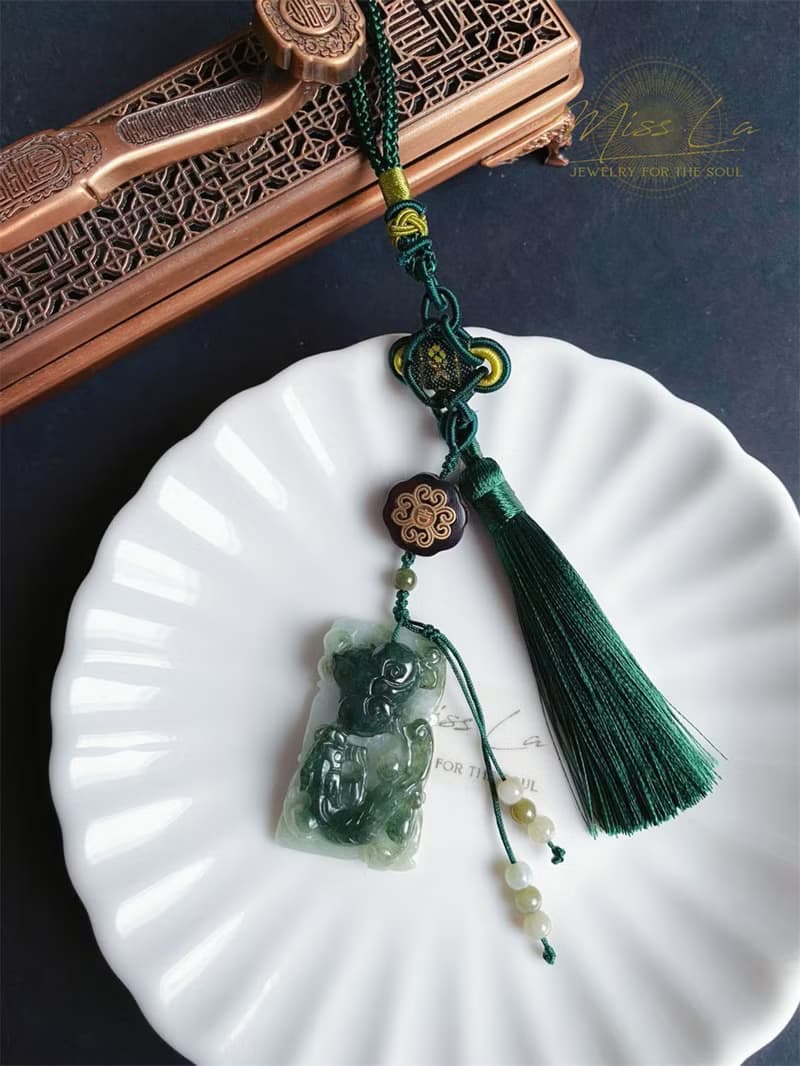天然緬甸玉 翡翠 螭龍 如意 一葉致富 發財 包掛 禮物 車掛