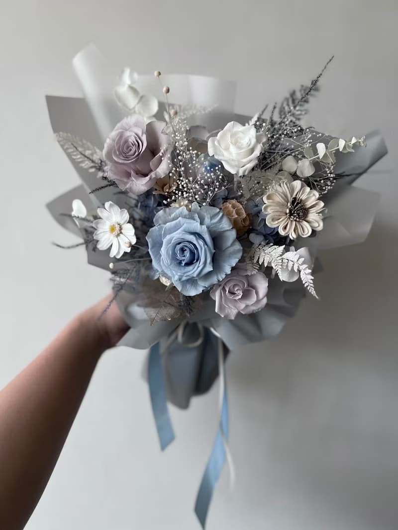 灰藍色永生花束/情人節花束/生日花束/告白花束 永生花 不凋花