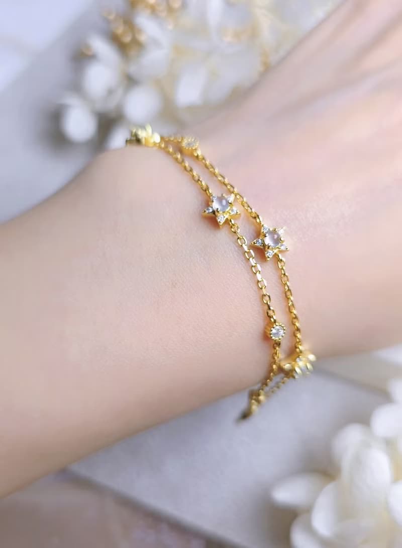 幸福•淨化•吉祥•事業|冰玻剛味白翡|緬甸A貨翡翠純銀星星手鏈