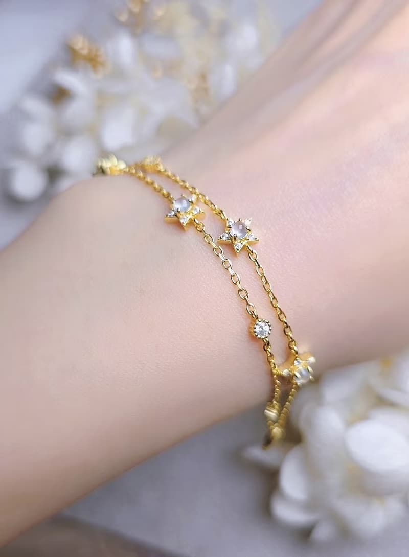 幸福•淨化•吉祥•事業|冰玻剛味白翡|緬甸A貨翡翠純銀星星手鏈