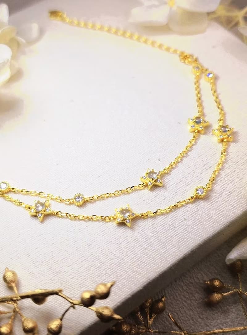 幸福•淨化•吉祥•事業|冰玻剛味白翡|緬甸A貨翡翠純銀星星手鏈