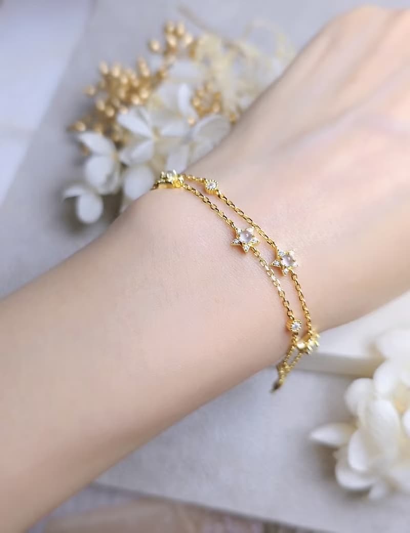 幸福•淨化•吉祥•事業|冰玻剛味白翡|緬甸A貨翡翠純銀星星手鏈