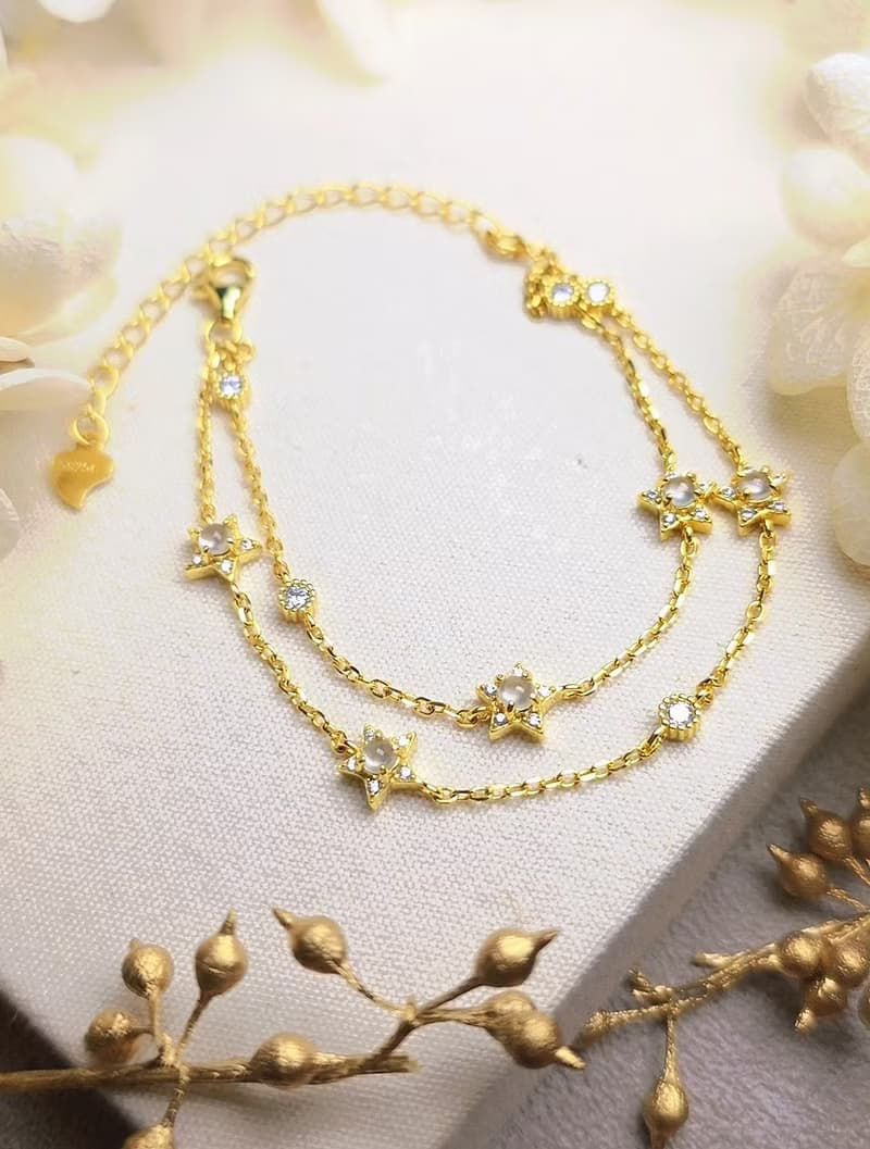 幸福•淨化•吉祥•事業|冰玻剛味白翡|緬甸A貨翡翠純銀星星手鏈