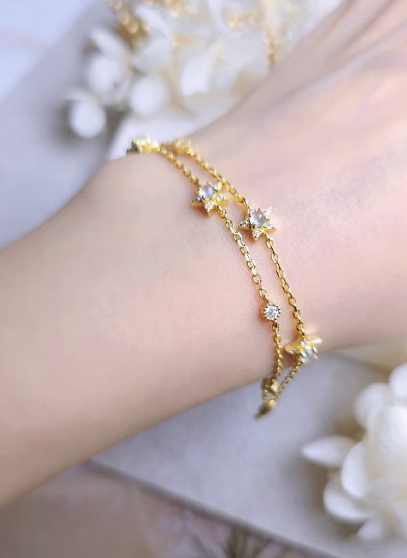 幸福•淨化•吉祥•事業|冰玻剛味白翡|緬甸A貨翡翠純銀星星手鏈