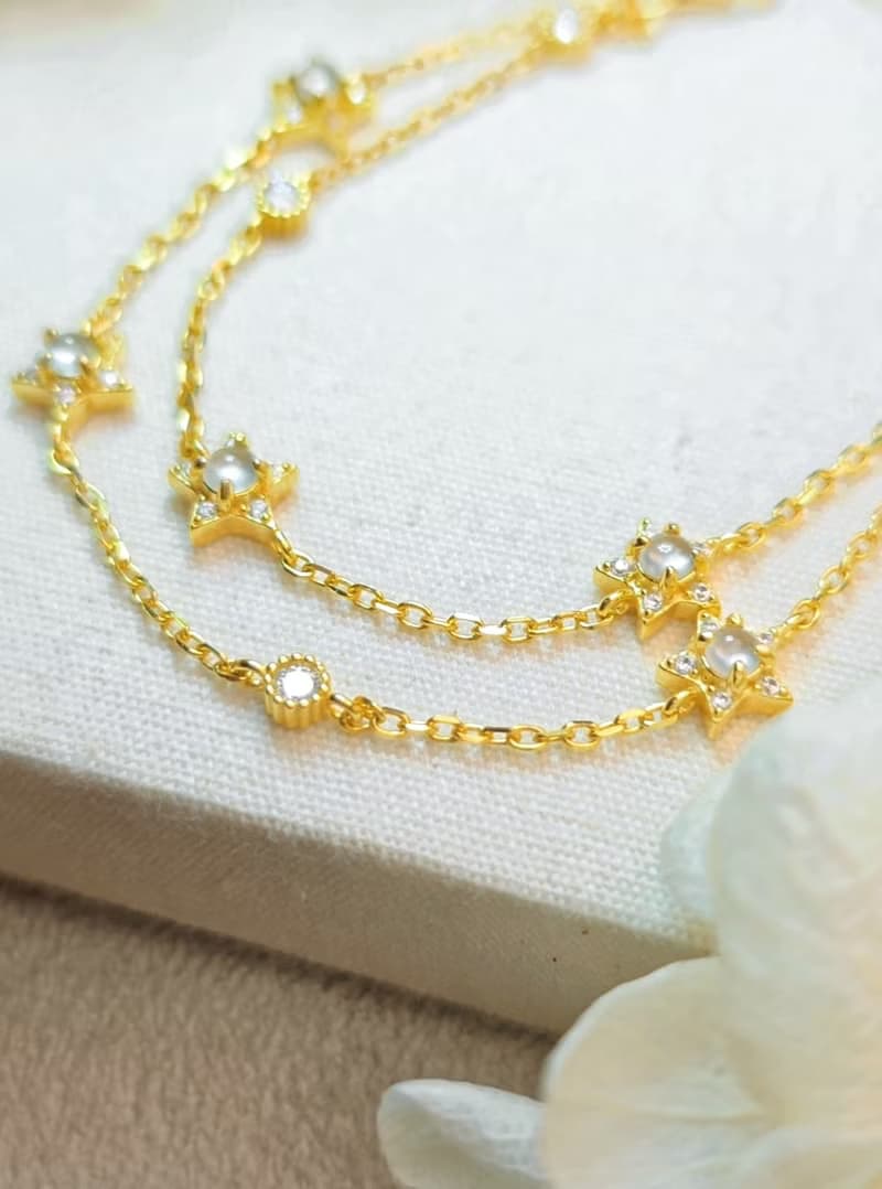 幸福•淨化•吉祥•事業|冰玻剛味白翡|緬甸A貨翡翠純銀星星手鏈