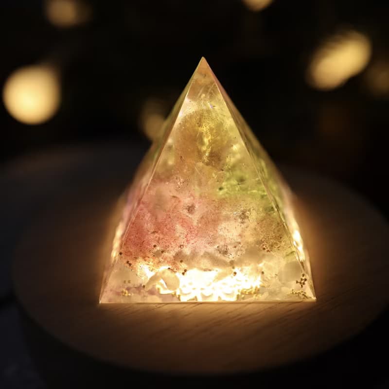 【畢業禮物】五晶之塔奧剛金字塔小夜燈Orgonite黃水晶療癒能量