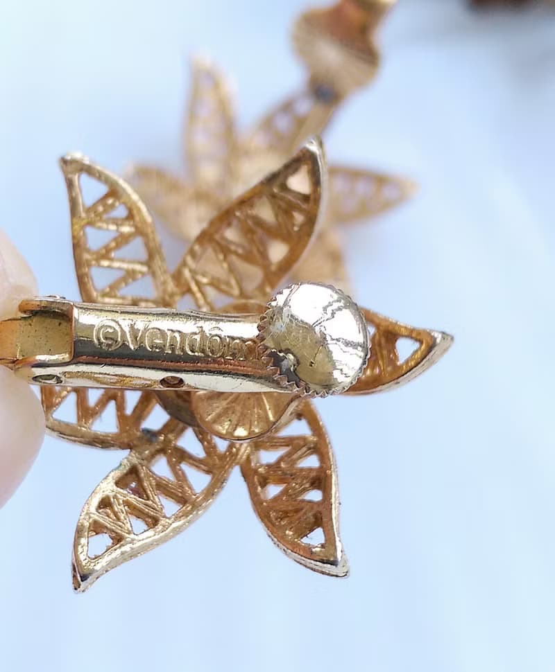 Vintage Jewelry 西洋古董飾品 Vendome 金色調 簍空花 夾式耳環
