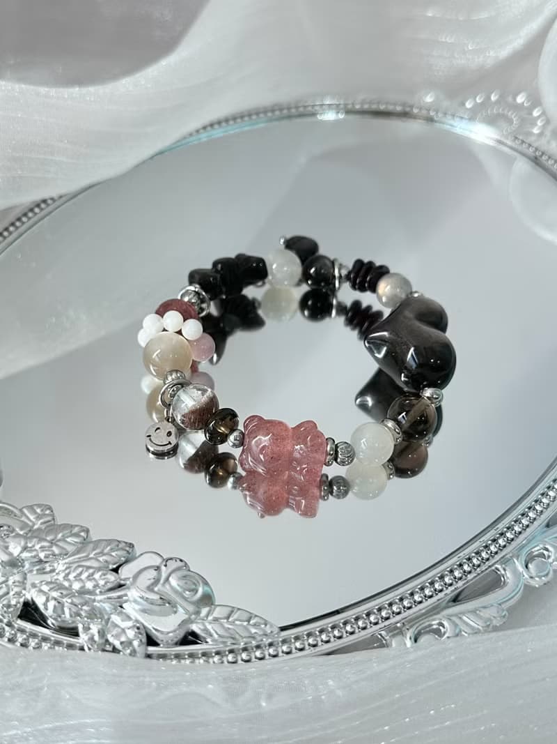 封印解除 庫洛魔法使款水晶手鍊 - 醫療鋼/愛心銀曜石/月光石