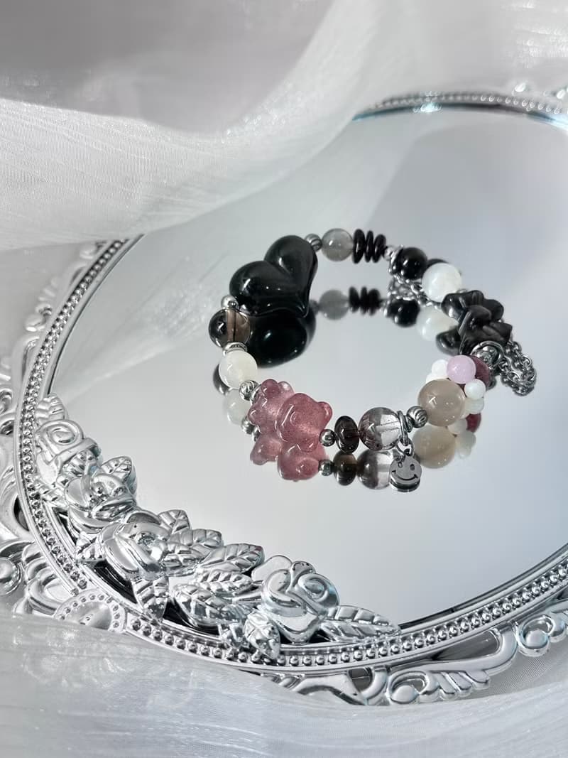 封印解除 庫洛魔法使款水晶手鍊 - 醫療鋼/愛心銀曜石/月光石