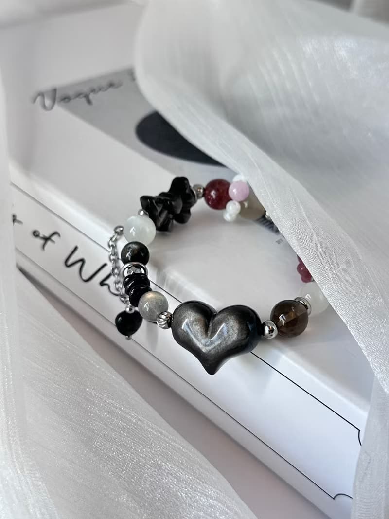 封印解除 庫洛魔法使款水晶手鍊 - 醫療鋼/愛心銀曜石/月光石