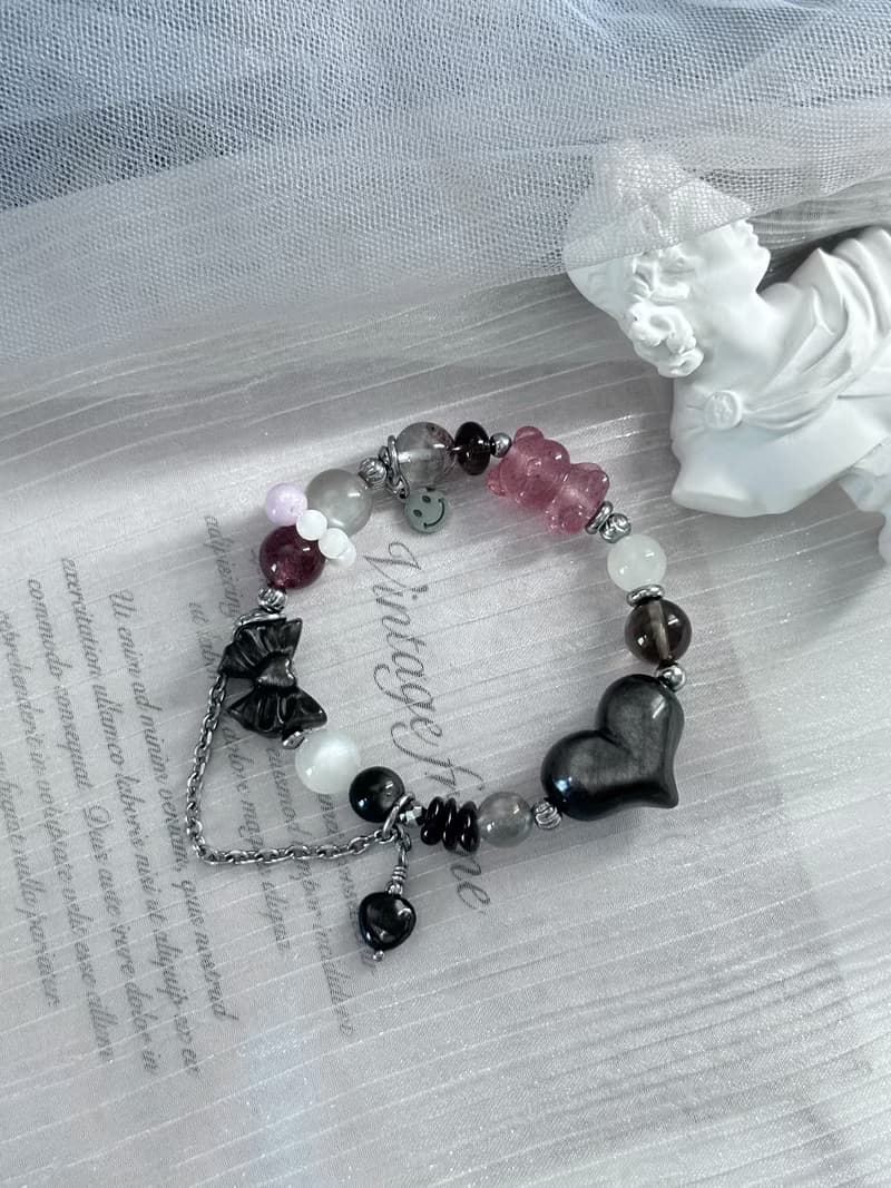 封印解除 庫洛魔法使款水晶手鍊 - 醫療鋼/愛心銀曜石/月光石