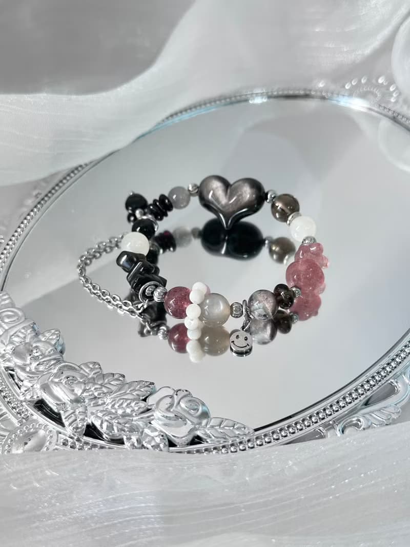 封印解除 庫洛魔法使款水晶手鍊 - 醫療鋼/愛心銀曜石/月光石