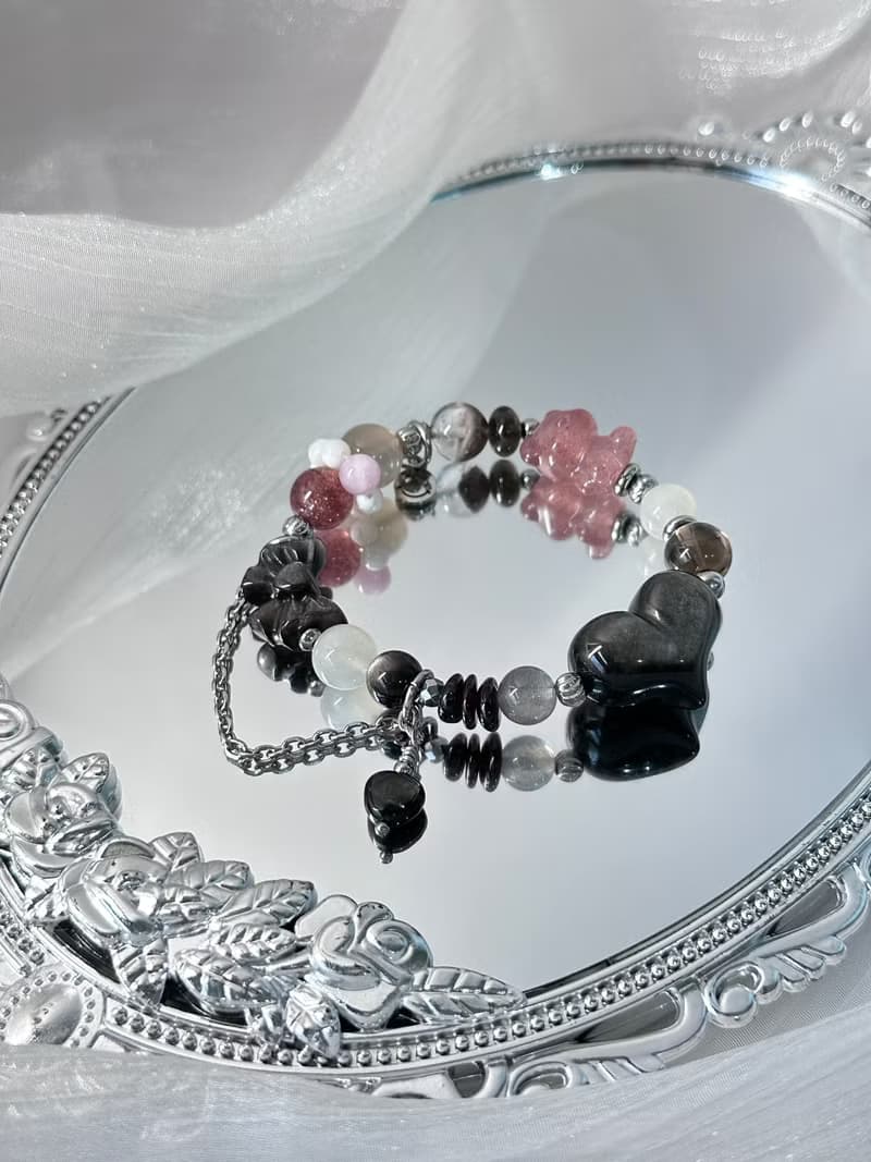 封印解除 庫洛魔法使款水晶手鍊 - 醫療鋼/愛心銀曜石/月光石