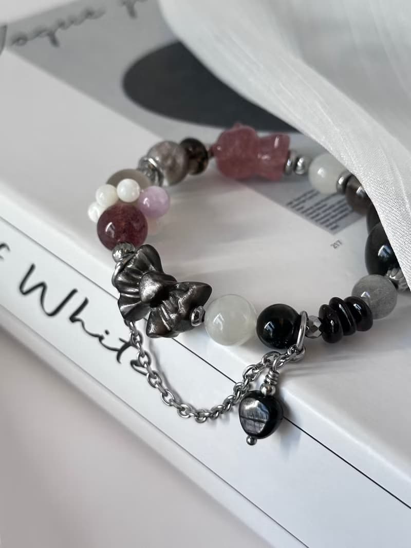 封印解除 庫洛魔法使款水晶手鍊 - 醫療鋼/愛心銀曜石/月光石