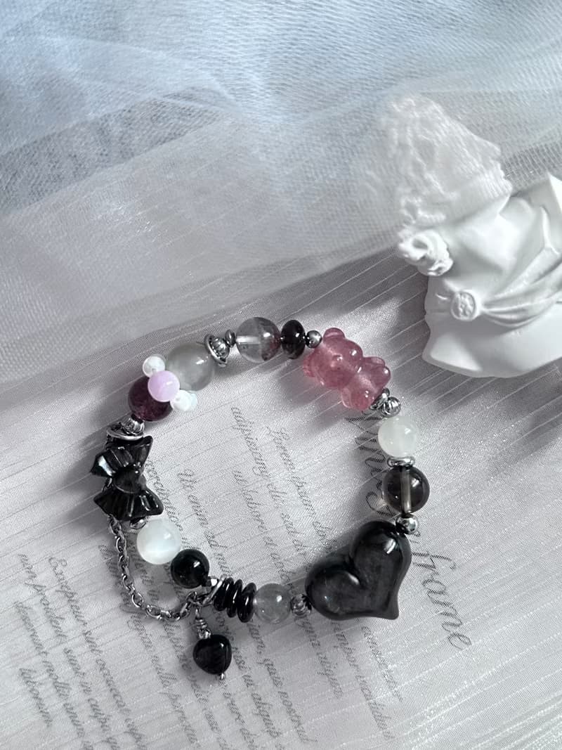 封印解除 庫洛魔法使款水晶手鍊 - 醫療鋼/愛心銀曜石/月光石