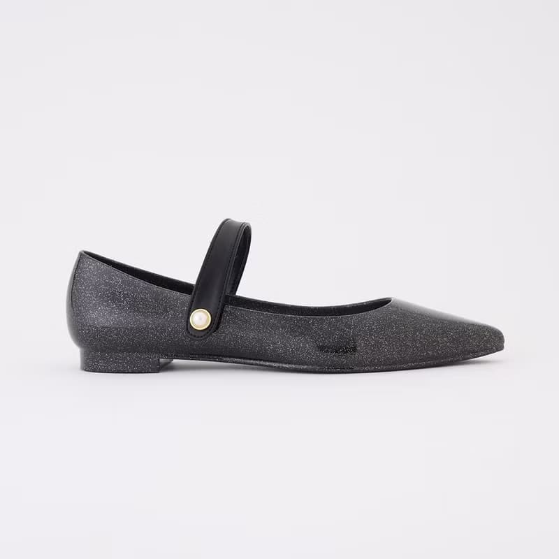 CARRIE GLITTER　(BLACK) PVC POINTED TOE FLAT SHOES ポインテッドトゥ パンプス