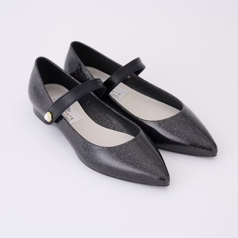 CARRIE GLITTER　(BLACK) PVC POINTED TOE FLAT SHOES ポインテッドトゥ パンプス