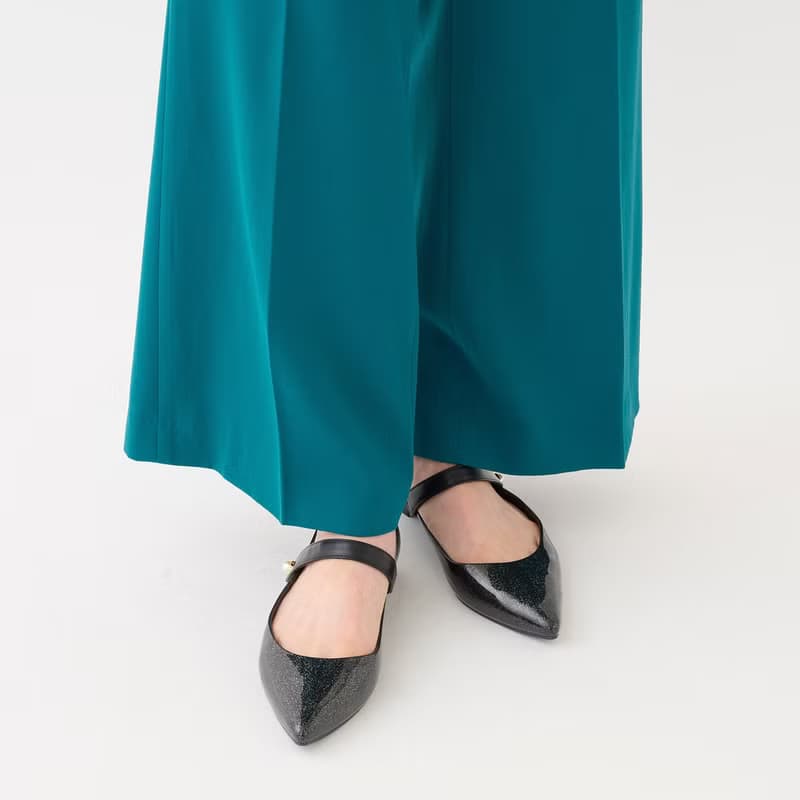 CARRIE GLITTER　(BLACK) PVC POINTED TOE FLAT SHOES ポインテッドトゥ パンプス