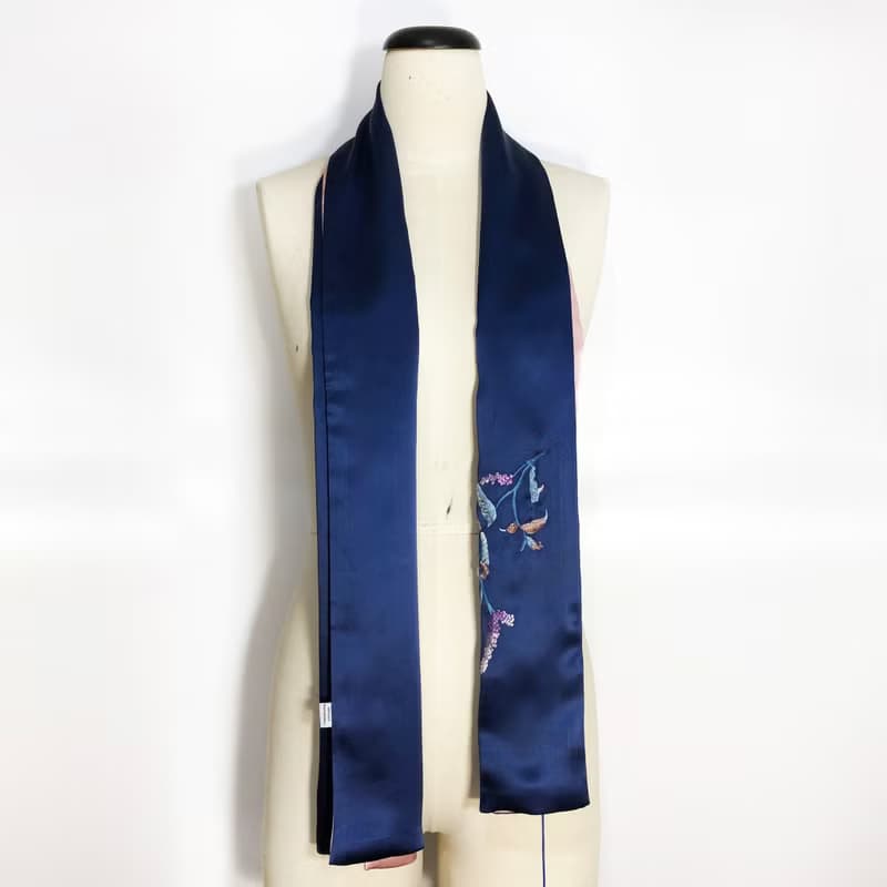 【母親節禮盒】蝴蝶花卉手工刺繡釘珠真絲雙面圍巾絲巾披肩