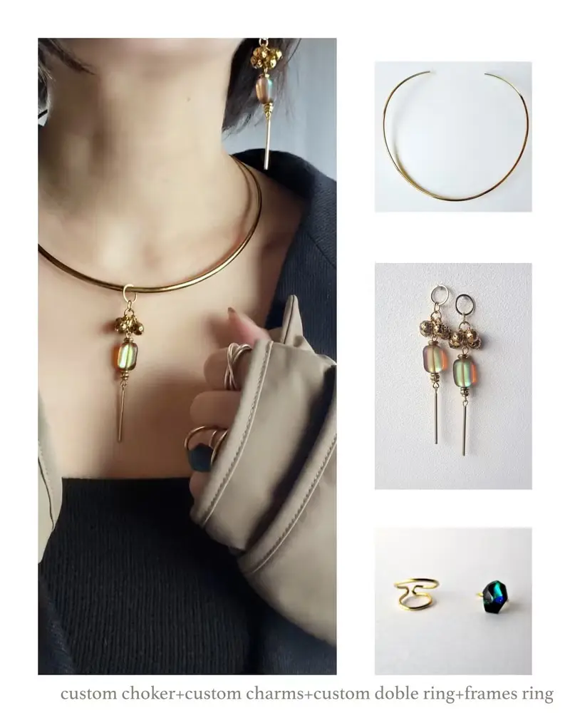 Custom choker 着せ替えチョーカー / Interchangeable /stainless, 24k gold plated醫療鋼耳環 夾式耳環