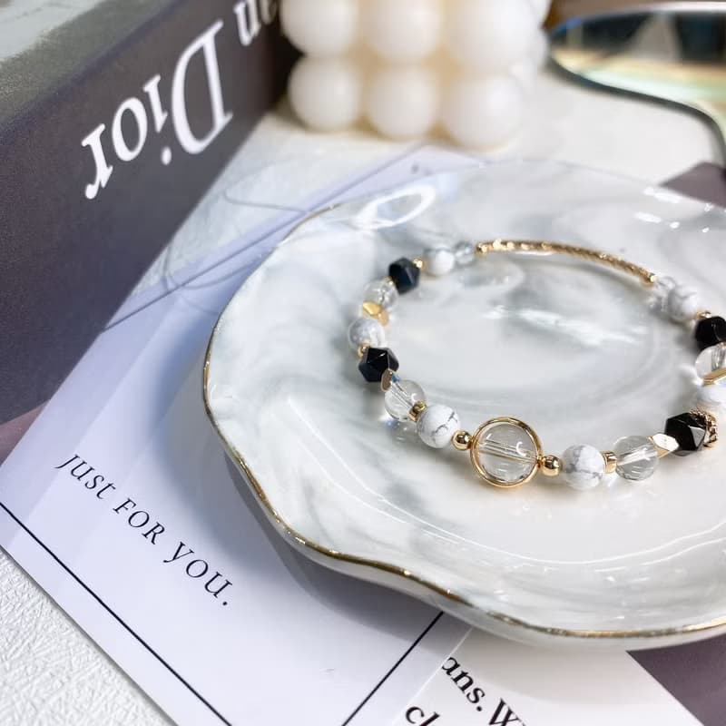 出塵 白松石 黑曜石 白水晶彈性水晶手鍊手環