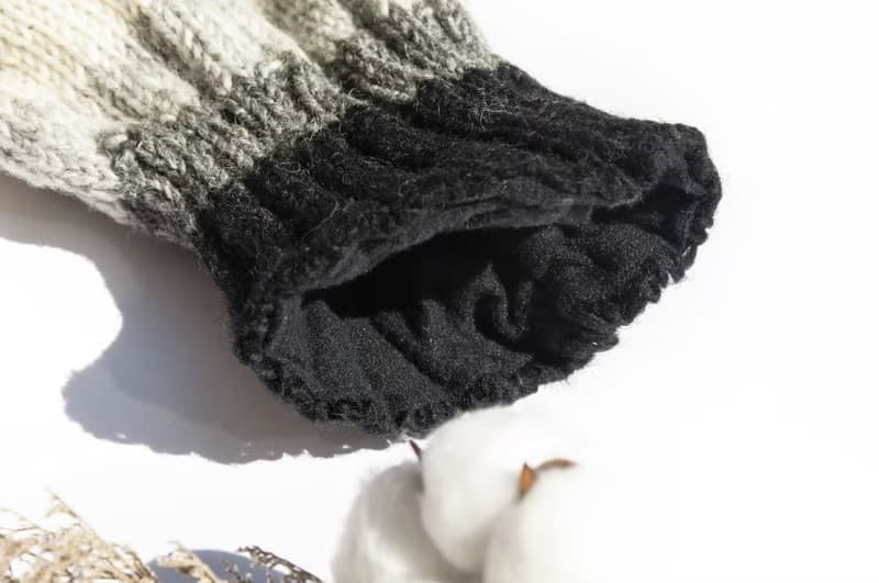 手織純羊毛針織襪套/編織羊毛襪套/內刷毛襪套/保暖襪套-黑白條紋