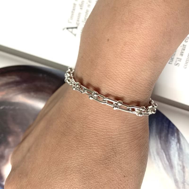 U link chain sterling silver bracelet with customizing initials pendant