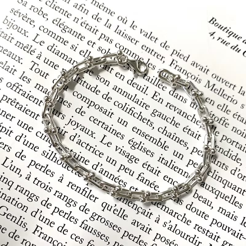 U link chain sterling silver bracelet with customizing initials pendant