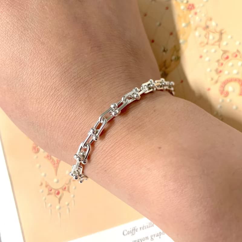U link chain sterling silver bracelet with customizing initials pendant