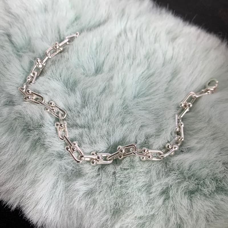 U link chain sterling silver bracelet with customizing initials pendant