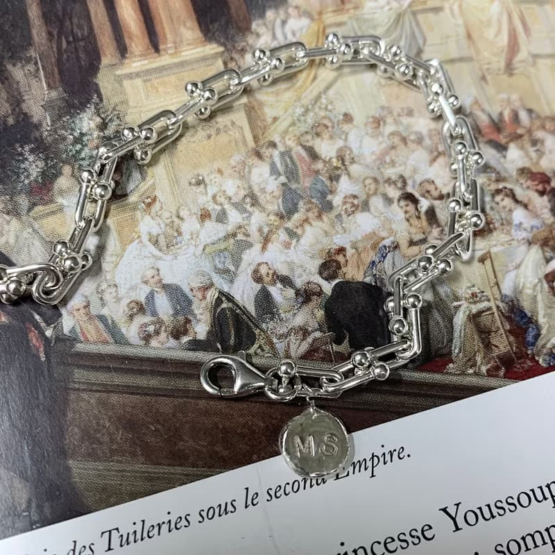 U link chain sterling silver bracelet with customizing initials pendant