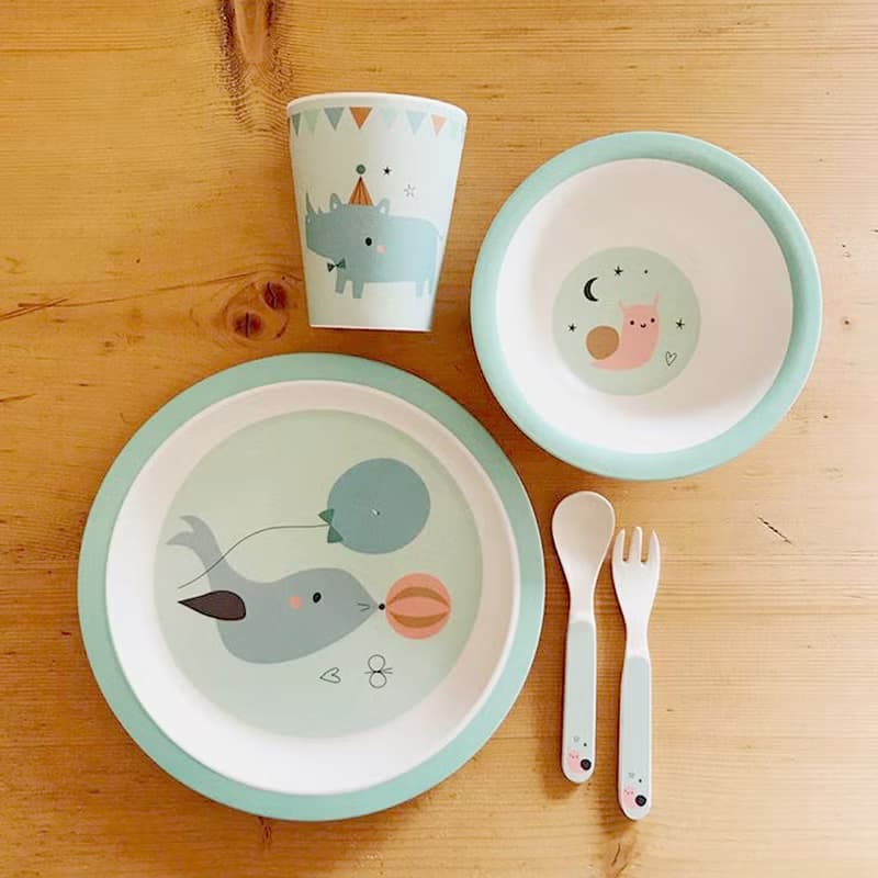 【絕版出清】荷蘭Petit Monkey 竹纖維叉匙組-粉綠蝸牛