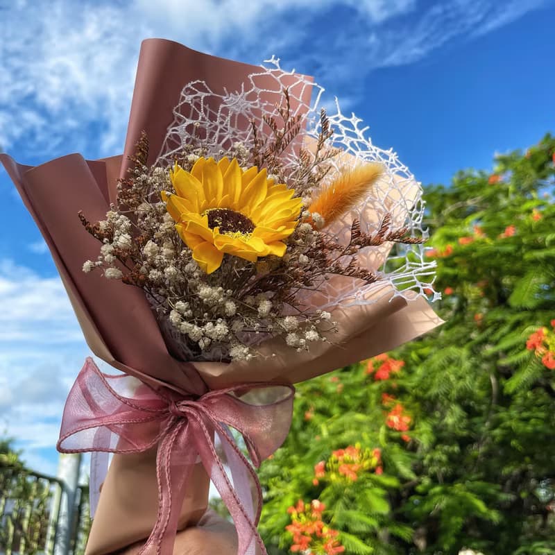 向陽祝福 太陽向日葵乾燥花束