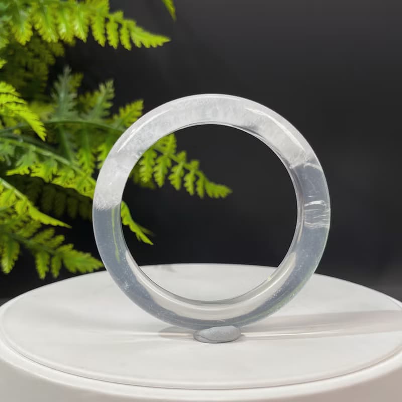 冰透白水晶手鐲 54MM 星光閃片白色水晶手環 精神平和 半山半水