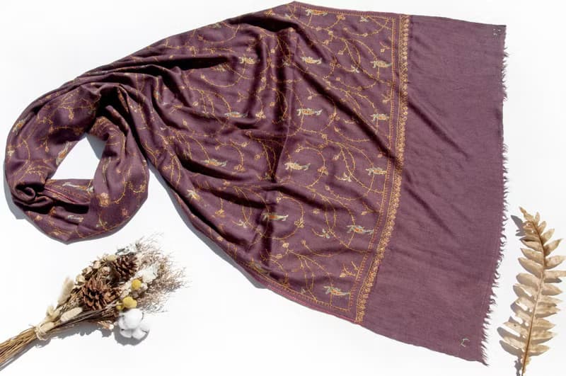 喀什米爾Cashmere/羊絨圍巾/純羊毛圍巾披巾/戒指絨披肩-刺繡花朵