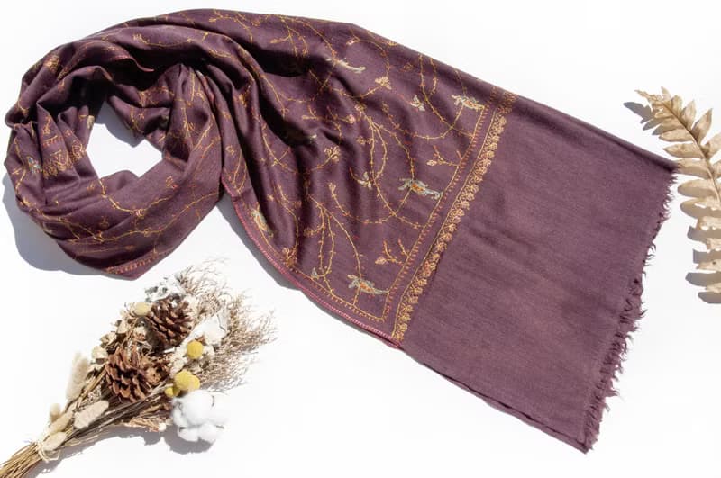 喀什米爾Cashmere/羊絨圍巾/純羊毛圍巾披巾/戒指絨披肩-刺繡花朵