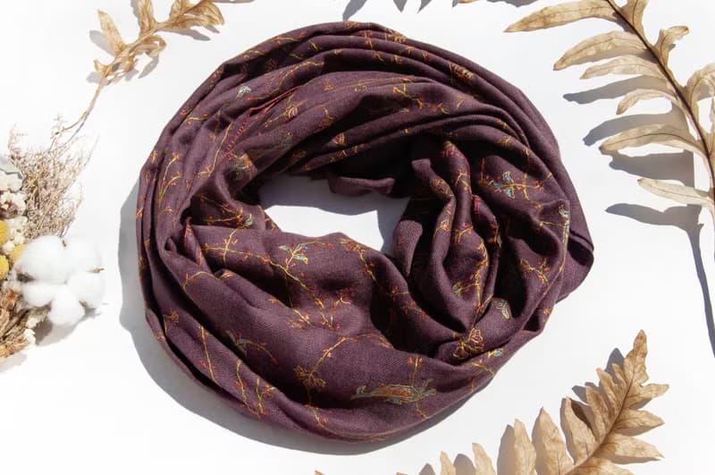 喀什米爾Cashmere/羊絨圍巾/純羊毛圍巾披巾/戒指絨披肩-刺繡花朵