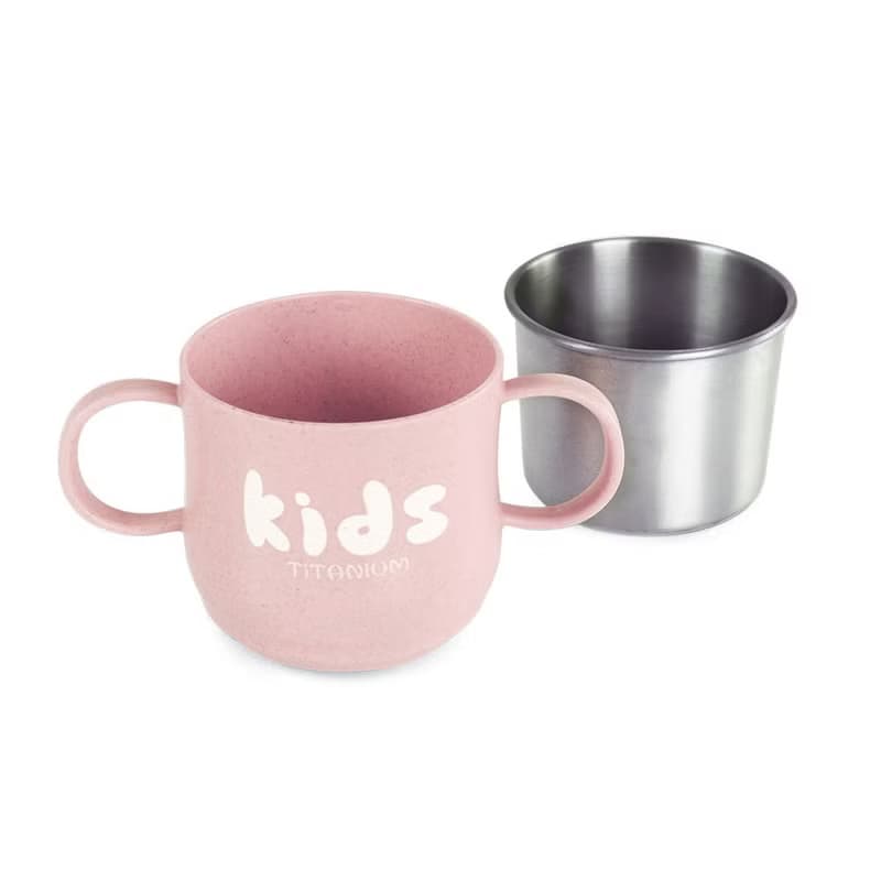 Ti-living 純鈦抗菌兒童-學習雙手柄杯 250ml-粉