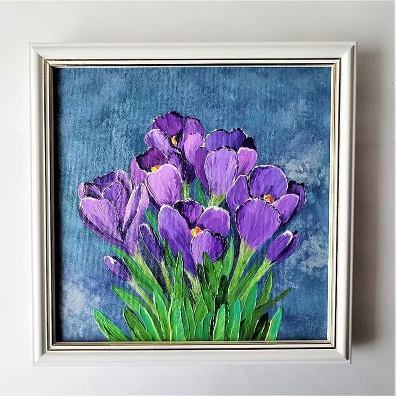 Crocuses Painting Purple Flowers Bouquet Painting Wall Decoration Artwork 畫 壓克力畫