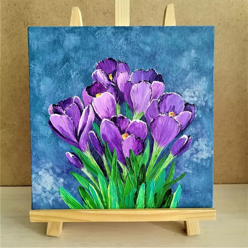 Crocuses Painting Purple Flowers Bouquet Painting Wall Decoration Artwork 畫 壓克力畫