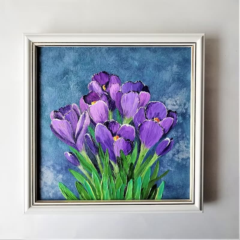 Crocuses Painting Purple Flowers Bouquet Painting Wall Decoration Artwork 畫 壓克力畫