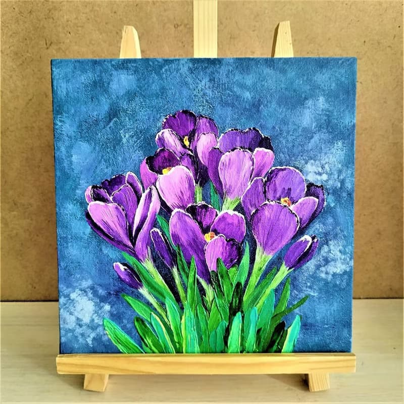 Crocuses Painting Purple Flowers Bouquet Painting Wall Decoration Artwork 畫 壓克力畫