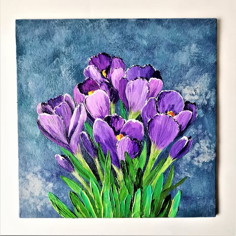 Crocuses Painting Purple Flowers Bouquet Painting Wall Decoration Artwork 畫 壓克力畫