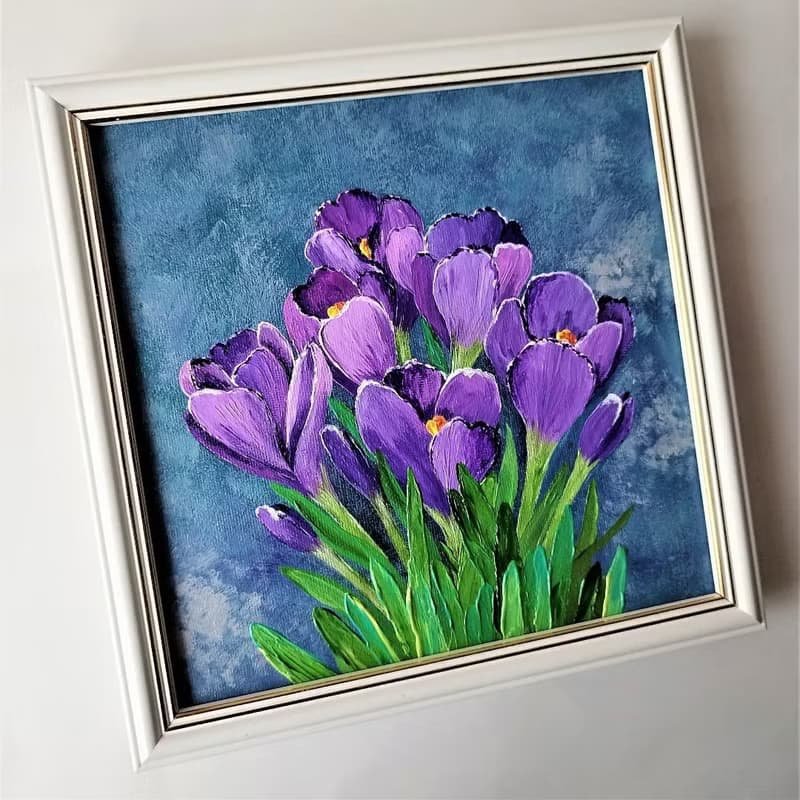 Crocuses Painting Purple Flowers Bouquet Painting Wall Decoration Artwork 畫 壓克力畫