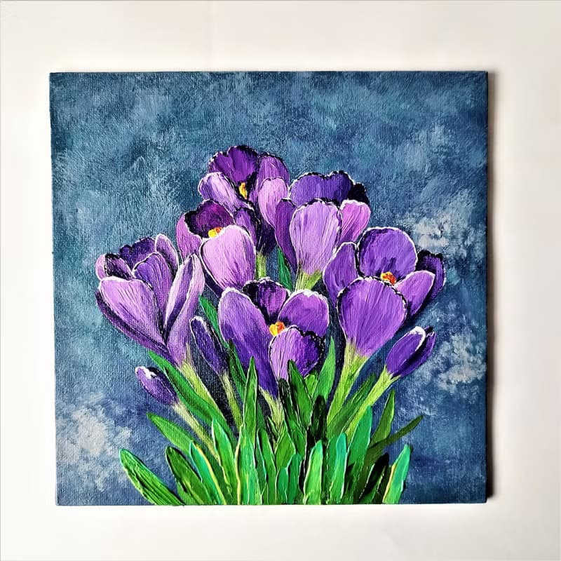Crocuses Painting Purple Flowers Bouquet Painting Wall Decoration Artwork 畫 壓克力畫