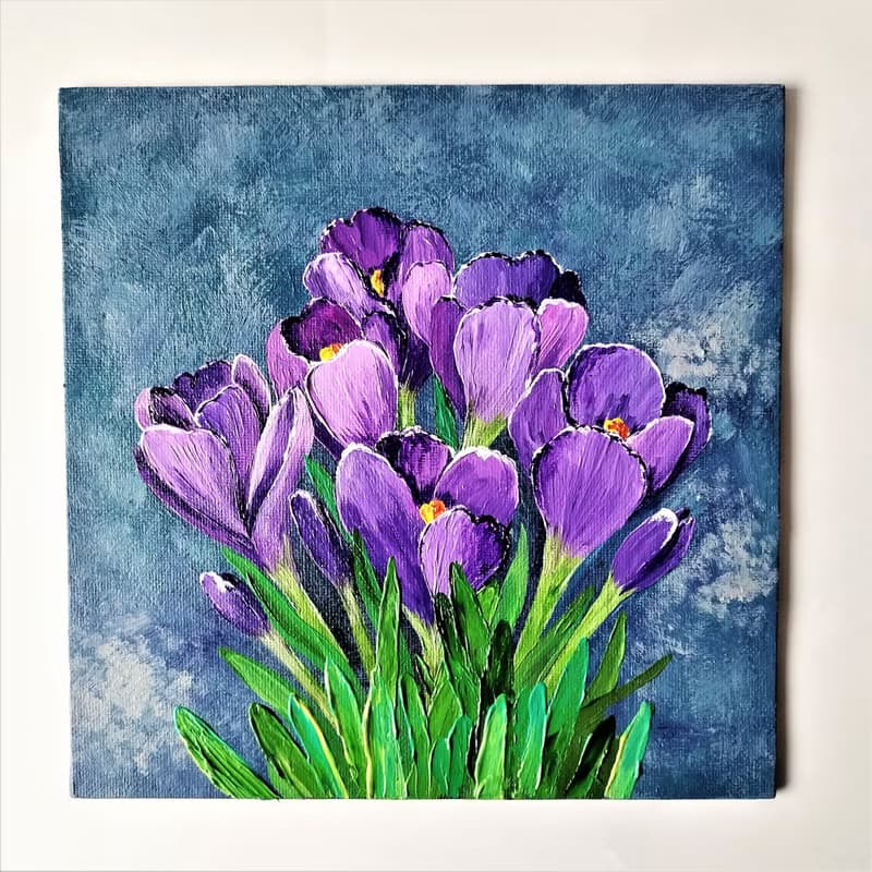 Crocuses Painting Purple Flowers Bouquet Painting Wall Decoration Artwork 畫 壓克力畫