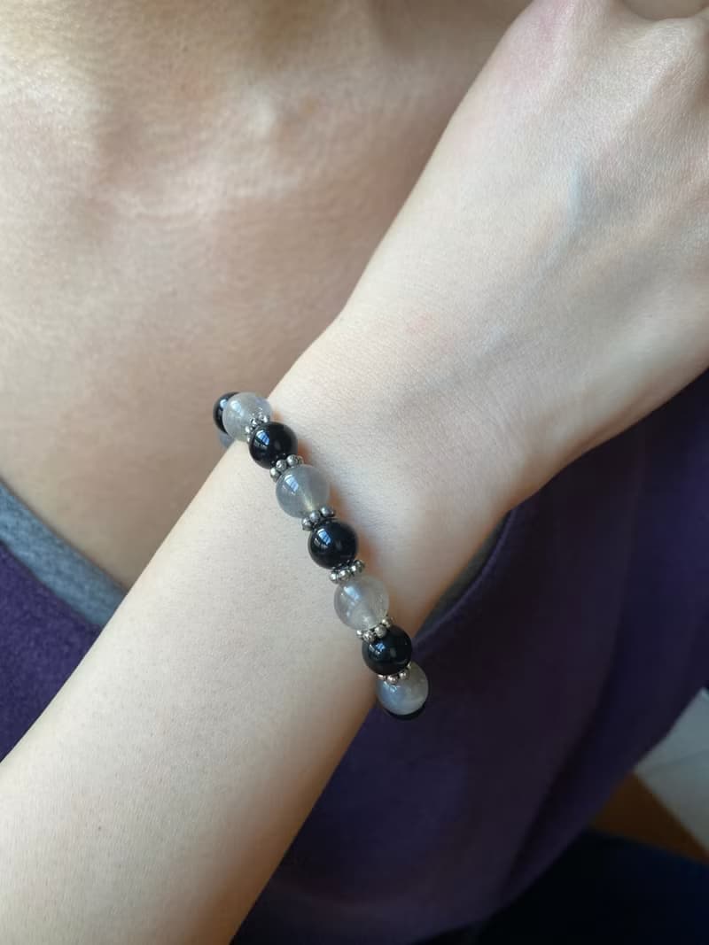 灰月光 黑耀石 中性 黑白水晶手串