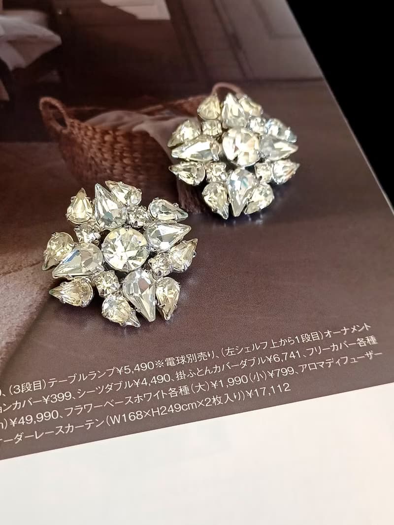 vintage jewelry WARNER 古董炫目透萊茵花卉 夾式耳環